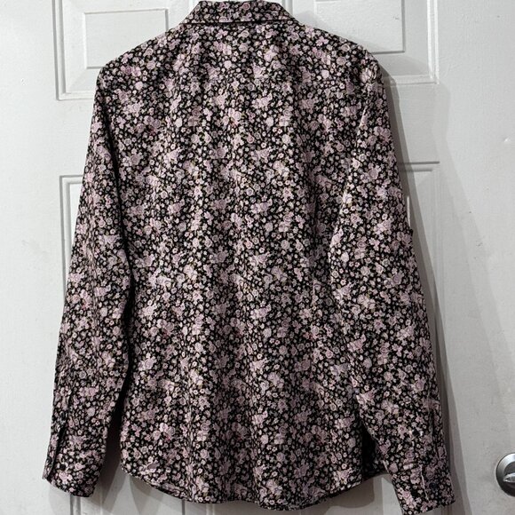 Chaps No-Iron Sz XL Blouse Button Up Long Sleeve Black/Multi Floral - Picture 8 of 10